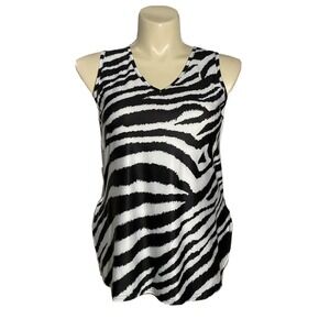 LOVEU DEAR Top LARGE White Black Animal Stripe Satin Tank U Hem Casual Career